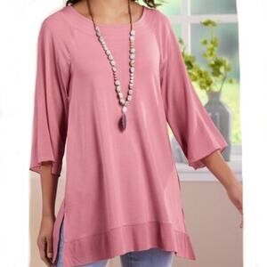 2/$35 Soft Surroundings Pink Tunic Top 3X Plus Size Mixed Media 3/4 Sleeve